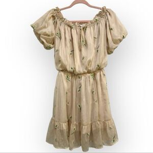 G.P.D. Cream Floral Embroidered Puff Sleeve Dress - Size Medium